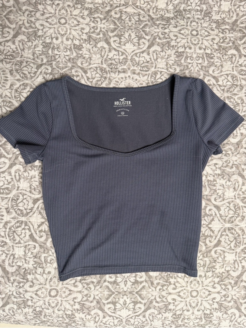 Hollister Ribbed Square-Neck Crop Top in Charcoal Gray